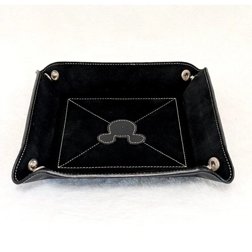 RARE Disney Genuine Leather Mickey Mouse Snap Valet Catchall Tray Black Velvet